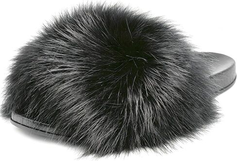 Faux Fur Slides for Women, Fuzzy Slippers Fluffy Sandals Furry House Shoes Indoor Outdoor in Kuwait