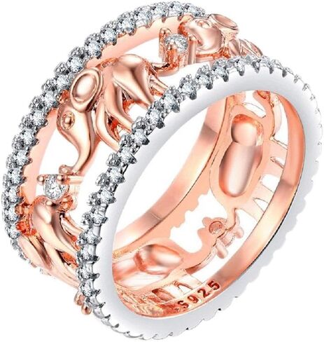 Uloveido Cute Cubic Zirconia Elephant Ring Rose Gold Plated Lucky Animal Rings for Women RA083 in Saudi Arabia