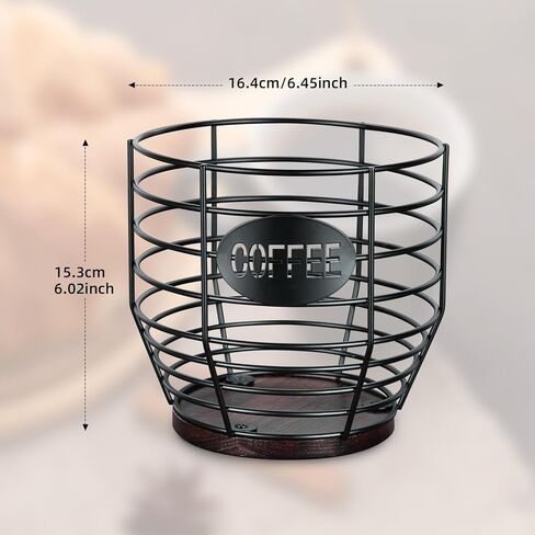 Yangbaga 2pcs Coffee Pod Holder,Large Capacity Black Wire K cup Holder with Wooden Base,Modern Coffee Basket Coffee Bar Decor for Coffee Station for espresso Pods & Capsules，Fruit Snack Storage in Saudi Arabia