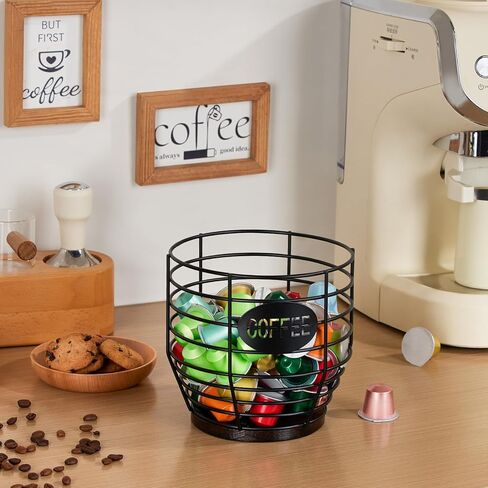 Yangbaga 2pcs Coffee Pod Holder,Large Capacity Black Wire K cup Holder with Wooden Base,Modern Coffee Basket Coffee Bar Decor for Coffee Station for espresso Pods & Capsules，Fruit Snack Storage in Saudi Arabia