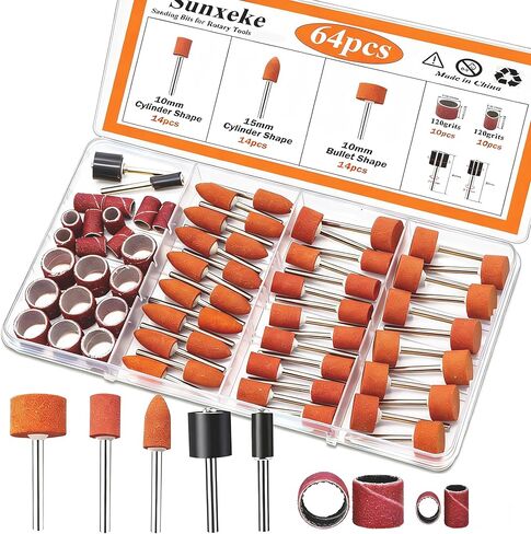 Sunxeke 531 Pcs Sanding Drum Set, Drum Sander Sleeves 80/120/240/320/400/600 Grit Each of 24 Pcs, 24Pcs Drum Mandrels diameters, 2Pcs Self-Tightening Drill Chuck, Wrench 1Pc, Dremel Rotary Tool in Kuwait