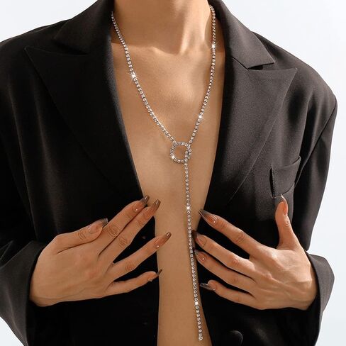 Missgrace Sexy Shiny Y Long O Choker Necklaces Rhinestone Necklace Chain Long Sparkly Crystal Necklace Jewelry for Women and Girls in Saudi Arabia