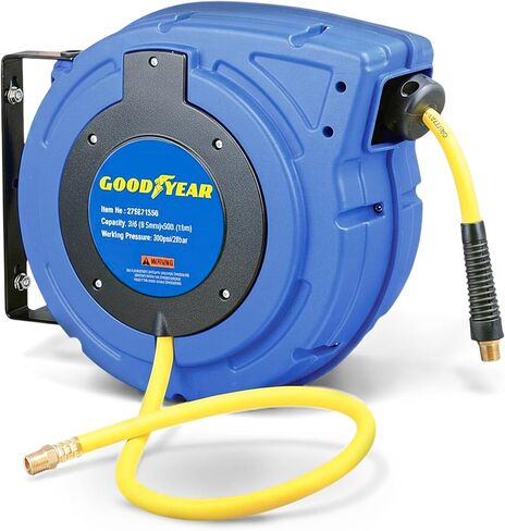 Goodyear Air Hose Reel Retractable 3/8" Inch x 50' Foot Hybrid Polymer Hose Max 300PSI Commerical Polypropylene Construction in Kuwait