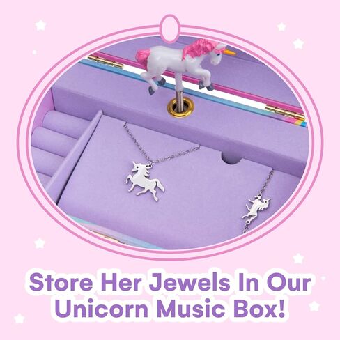 صندوق المجوهرات الموسيقية من Jewelkeeper Unicorn للفتيات الصغيرات - صندوق مجوهرات للأطفال مع درج قابل للسحب - صندوق مجوهرات موسيقى مع قلادة وسوار - مجموعة هدايا للأطفال - حقيبة تخزين مجوهرات الأطفال in Saudi Arabia