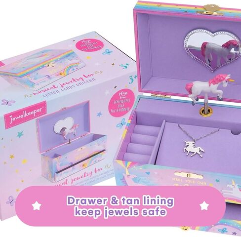 صندوق المجوهرات الموسيقية من Jewelkeeper Unicorn للفتيات الصغيرات - صندوق مجوهرات للأطفال مع درج قابل للسحب - صندوق مجوهرات موسيقى مع قلادة وسوار - مجموعة هدايا للأطفال - حقيبة تخزين مجوهرات الأطفال in Saudi Arabia