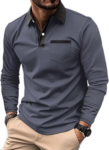 Mens Casual Polo Shirts Classic Short Sleeve Golf Shirt Fashion Button Cotton Top with Pocket in Saudi Arabia
