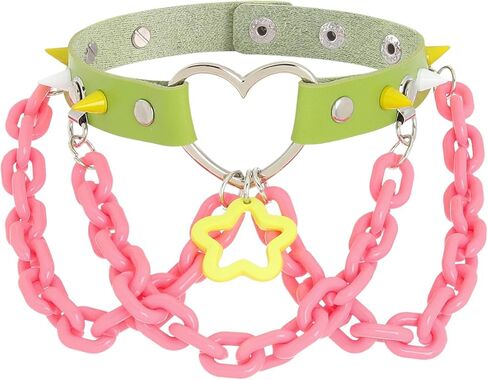 Navoky Punk Leather Multicolor Choker Gothic Necklace Colorful Studded Rivets Acrylic Chain Star Pendant Collar for Women and Girls in Saudi Arabia