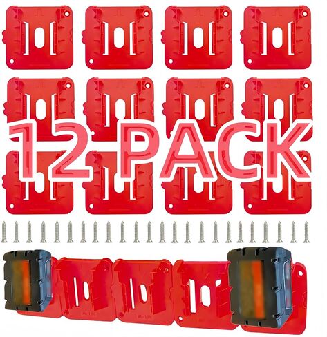12 Pack Battery Holder Compatible for Milwaukee M18 18V Battery, Battery Holder for M18 Wall Mount Batteries Storage for Work Van, Shelf, Toolbox (24 Screws, No Battery) in Kuwait