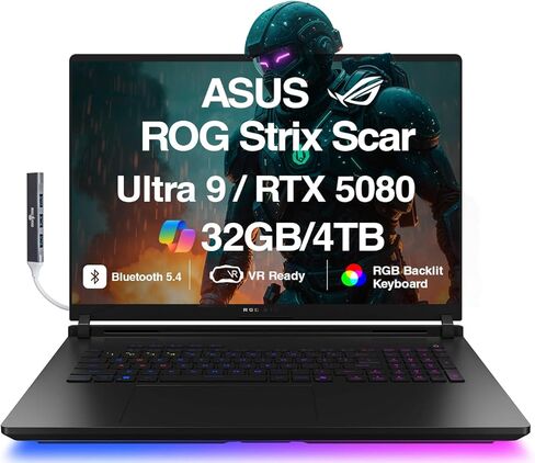 ASUS ROG Strix Scar AI Gaming Laptop 18" 240Hz Mini LED WQXGA Display (Intel Ultra 9-275HX, GeForce RTX 5080 16GB, 64GB DDR5, 2TB PCIe SSD, RGB KB, Win 11 Pro) w/DKZ USB Port Expander in Saudi Arabia