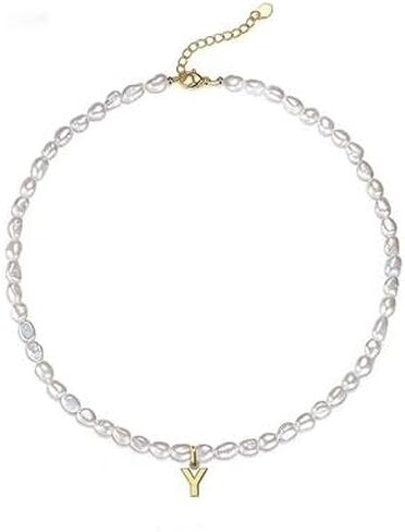 LUCA SMITH Initial Freshwater Pearl Choker Necklace for Women, 14K Gold Plated Baroque Dainty Pearl Choker Necklace with Initial Pendant，Gift for Her Girlfriend Mother Teacher Sister in Kuwait