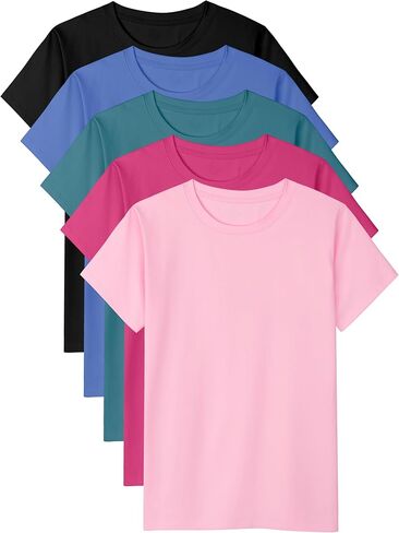 Poroka 5 Pack Girls Short Sleeve T Shirts Girl Cotton Shirts Basic Tees Soft Summer Tops with Crew Neck in Saudi Arabia