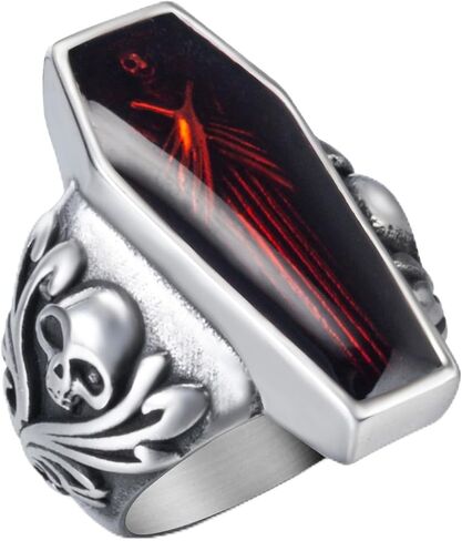ELFASIO Skull Rings for Men Stainless Steel Gothic Vampire Bloody Red Enamel Coffin Bike Jewelry Size 8-14 in Saudi Arabia