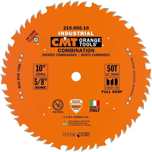 CMT 215.050.10 Industrial Combination Blade, 10-Inch x 50 Teeth 4ATB+1TCG Grind with 5/8-Inch Bore, PTFE Coating in Saudi Arabia