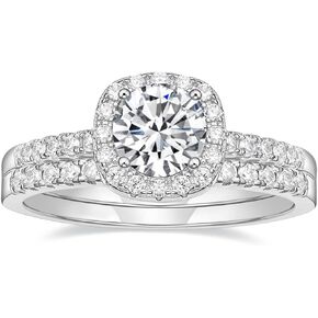 EAMTI 1.25CT 925 Sterling Silver Bridal Rings Sets Cubic Zirconia Halo CZ Engagements Rings Wedding Bands for Women Promise Rings for her Size 3-13 in Saudi Arabia