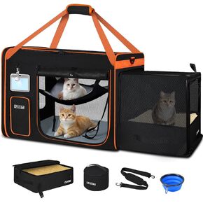 Petskd Side Carrier Extrable Carer Carrier مع منطقة صندوق القمامة لسفر السيارات لمسافات طويلة ، 24 "x17" x17 "حاملة حيوانات أليفة ناعمة قابلة للطي مع أقفال سحاب للقططين تحت 55 رطل (أزرق) in Kuwait