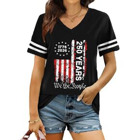 American Flag Shirts Women Patriotic Shirt 4th of July Tee Tops V-Neck Short Sleeve Summer T-Shirt in Kuwait