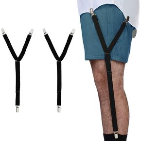 Comfy Clothiers Y-Style Shirt Stays for Men and Women - Shirt Holders to Keep Shirt Tucked In and Sock Suspenders - Shirt Keepers with Non-Slip Locking Clamps and Adjustable Elastic Straps - Black in Kuwait