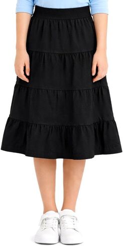 Baby'O Girl's Lightweight 4 Tiered Cotton Twill Below The Knee Skirt (Black - Medium) in Saudi Arabia