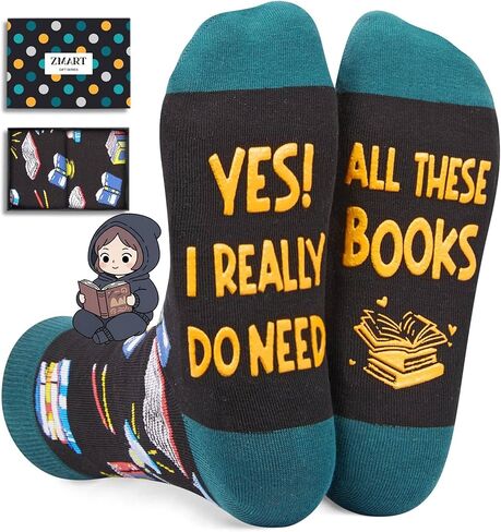Zmart Book Lover Gifts for Women Men, Novelty Reading Book Gifts for Book Lovers Females Males Students, Book Socks for Teens Boys and Girls in Saudi Arabia
