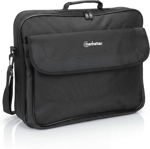 MANHATTAN 15.6-Inch Laptop Shoulder Bag Carrying Case – Slim Briefcase Style, Full Clamshell Opening, Padded Compartments - Computer, Tablet, Notebook – 3 Yr Mfg Warranty – Black, 439947 in Saudi Arabia