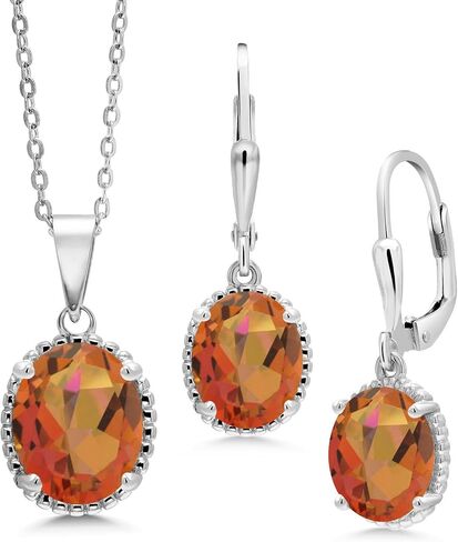 Gem Stone King 925 Sterling Silver Black Onyx Pendant and Earrings Jewelry Set For Women (7.00 Cttw, Gemstone Birthstone, Oval 11X9MM and 9X7MM, with 18 Inch Silver Chain) in Kuwait