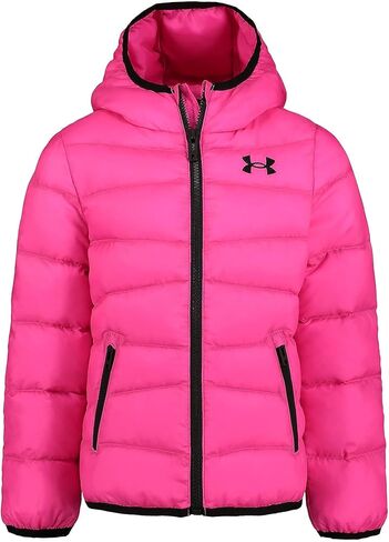 Under Armour Girls' Prime Puffer, Front Pockets & Hooded Back, Lightweight & Water Repellant, Mystic Magenta in Kuwait