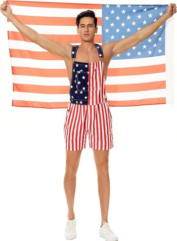 Zhangyan Denim Overalls with Printed American Flag Overalls with Bibs for Men and Women in Saudi Arabia