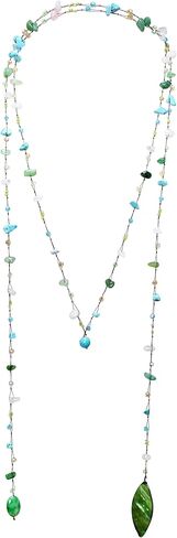 AeraVida Trendy Wrap Around Layers of Simulated Blue Turquoise, Red Coral, And Mixed Stones on Cotton Rope Lariat Style Beaded Long Necklace | Colorful Necklaces for Women | Long Beaded Wrap Necklace in Saudi Arabia