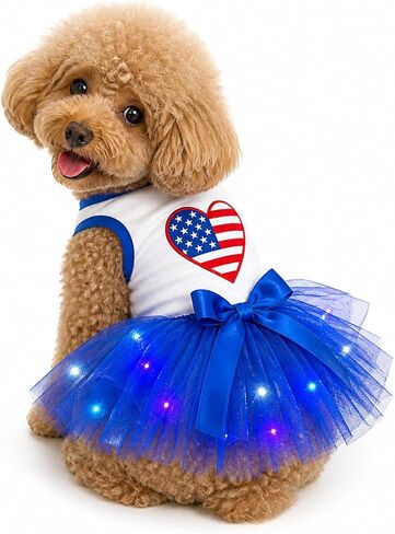 فستان Petitebella USA Heart Puppy Dog (أبيض/نجوم زرقاء، مقاس متوسط) in Saudi Arabia