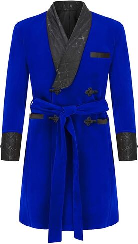 Apornipal Men's Long Velvet Smoking Robe Double Breasted Jacket Blazer with Belt for Dinner Wedding Party in Saudi Arabia