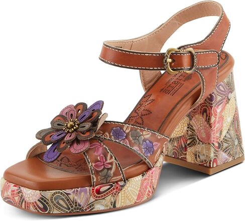 Spring Step L'Artiste Women's REFLECTIVE Platform Heeled Sandals - Chunky Heel, Hand-Painted Flower Detail, Padded Insole in Saudi Arabia