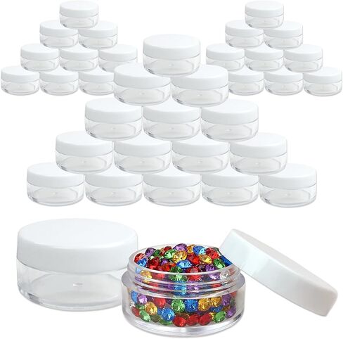 Beauticom 10g/10ml (0.35 Fl Oz) Round Clear Jars with Round Top Lids for Creams, Lotions, Make Up, Powders, Glitters, and more... (Color: Black Lid, Quantity: 40 Pieces) in Saudi Arabia