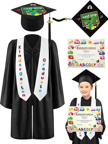 Lenwen Kindergarten Graduation Cap and Gown Stoles Certificate 2024 Tassel Set for Preschool Boys and Girls Kids in Saudi Arabia