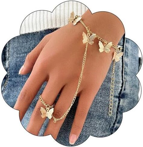 BETHYNAS Boho Butterfly Tassel Bracelet with Slave Finger Ring Gypsy Butterfly Pendant Hand Harness Bohemian Ring Hand Chain Bracelet for Women Girls (Silver) in Kuwait