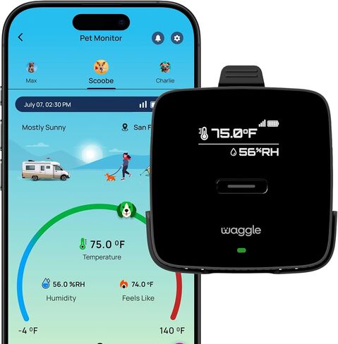 Waggle RV PET درجة حرارة مراقبة - 4G Cellular | تنبيهات في الوقت الحقيقي لدرجة الحرارة والرطوبة وفقدان الطاقة | سلامة الكلاب في عربة سكن متنقلة أو سيارة أو المنزل | تسيطر التطبيق | لم يتم تضمين اشتراك WiFi - 1YR in Saudi Arabia