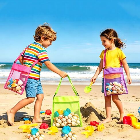 EMAXELER Colorful Mesh Beach Bags Breathable Sea Shell Bags Toy Bags with Adjustable Carrying Straps (5 PC Set) [Yellow, Rose Red, Purple, Green, Blue] in Saudi Arabia