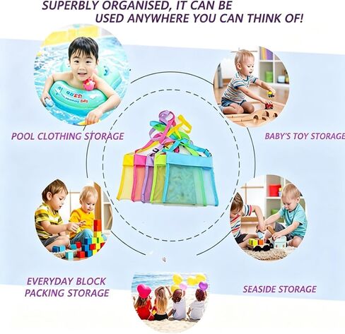 EMAXELER Colorful Mesh Beach Bags Breathable Sea Shell Bags Toy Bags with Adjustable Carrying Straps (5 PC Set) [Yellow, Rose Red, Purple, Green, Blue] in Saudi Arabia