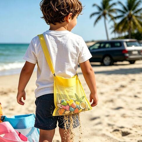 EMAXELER Colorful Mesh Beach Bags Breathable Sea Shell Bags Toy Bags with Adjustable Carrying Straps (5 PC Set) [Yellow, Rose Red, Purple, Green, Blue] in Saudi Arabia