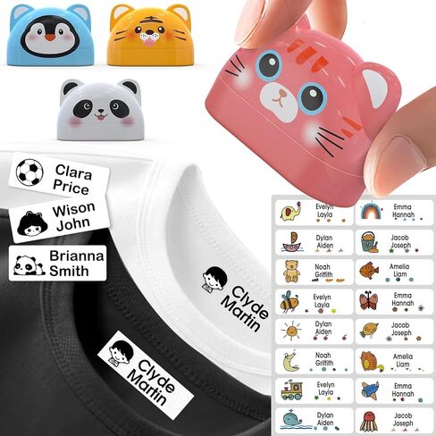Amfilm Name Stamp for Clothing Kids مقاومة للماء ، مصنوعة في الولايات المتحدة الأمريكية ، طوابع ملابس مخصصة دائمة ، طابع مخصص مع الاسم ، أطفال المدرسة اليومية للملصقات البلاستيكية القماش in Saudi Arabia