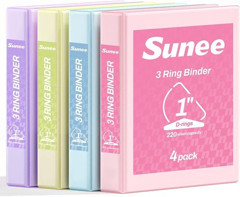 SUNEE 3 RING BINDER 1 Inch D Ring ، CLAY VIEW BINDER Three RING PVC FREE (FIT 8.5 × 11 بوصة) للمدرسة أو اللوازم المكتبية ، الباستيل المتنوع ، 4 حزمة in Saudi Arabia