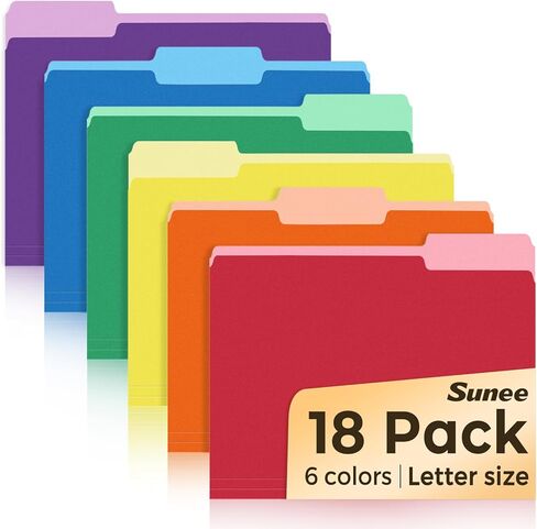 SUNEE File Folders, 18 Pack Manilla Folders 8.5 x 11, 1/3 Cut Tab for Easy Labeling and Organization, Durable Standard Paper for Home, Office, School Filing in Saudi Arabia