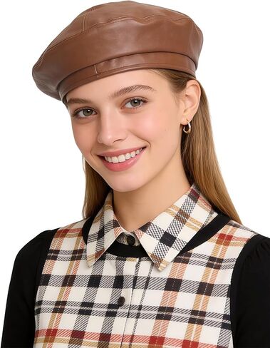 Women's Classic PU Leather French Beret Hat Retro Beanie Hat Artist Beret Cap Adjustable Painter Pumpkin Cap in Saudi Arabia