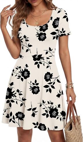 LYANER Women's Scoop Neck Short Sleeve Ruffle Hem A Line Flare Mini Basic Dress in Kuwait