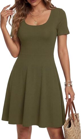 LYANER Women's Scoop Neck Short Sleeve Ruffle Hem A Line Flare Mini Basic Dress in Saudi Arabia