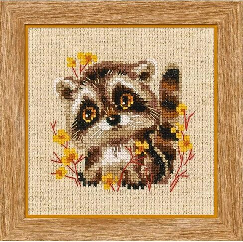 RIOLIS - Little Raccoon 1754, Cross Stitch Kits 5,12" x5,12, Cross Stitch Kits for Beginners & Advanced, Crossstitching Kits Adult, Counted Stitching Kits, Embroidery Kit in Saudi Arabia
