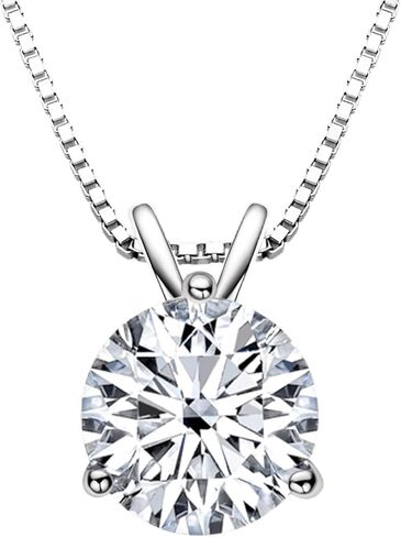 DYUNQ 1-3 CT Moissanite Necklace for Women, Solitaire Lab Created Diamond Pendant, 18K White Gold Plated D Color Round Cut 925 Sterling Silver Necklace, GRA Certified, 18 inch Box Chain in Saudi Arabia