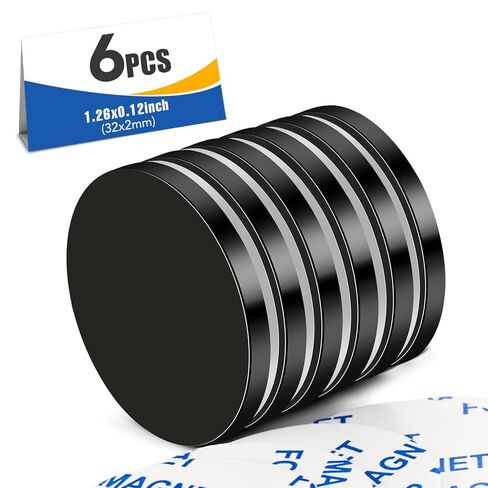 MIKEDE 20x2mm Neodymium Magnets, Small Strong Magnets with Adhesive Backing, Black Round Fridge Magnets Strong Magnets Heavy Duty, Rare Earth Magnets for Whiteboard, Office, DIY, Craft Magnets 6 PCS in Saudi Arabia
