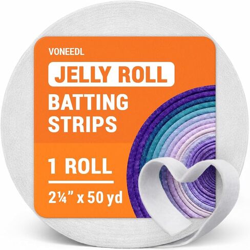 Voneedl Jelly Roll Batting Strip - 2 1/4 بوصة × 50 ياردة مزيج القطن لفة الضرب لسجاد رول الهلام ، وسجاد الرمي ، خياطة اللحف ، مشاريع الخياطة ، سجاد مضفر ، لفة واحدة ، 1 ملم سميكة in Kuwait