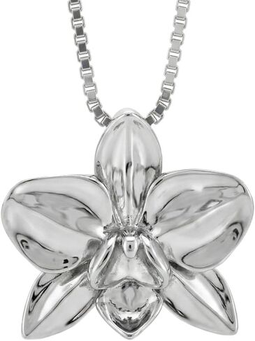 925 Sterling Silver Orchid Flower Necklace Pendant with 18" Box Chain, Nickle Free Hypoallergenic for Sensitive Skin, Island Tropical Jewelry with Gift Box in Kuwait