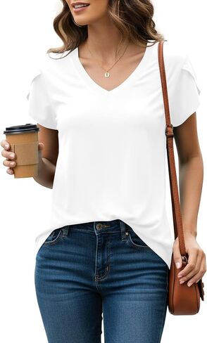 KUOTAI Womens Tops Summer T Shirts Casual V Neck Petal Sleeve Blouses Shirt in Saudi Arabia